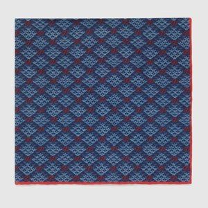 Gucci GG Diamond Pocket Square with Red in Blue New!